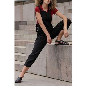 Menique Linen Pinafore Lagenlook Jumpsuit size M Nicci Pure Black